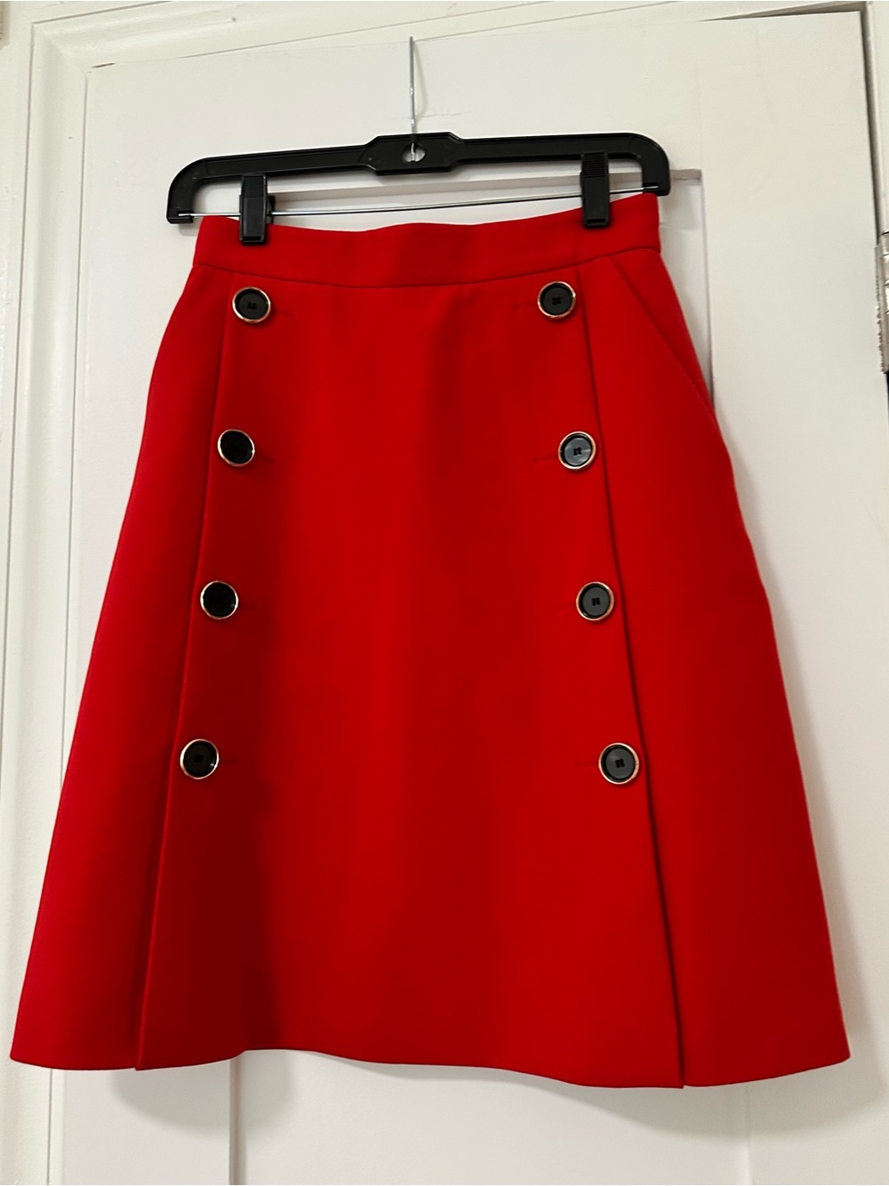 Karen Millen Red Button-Detail A-Line Skirt